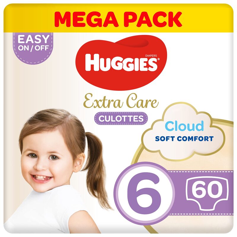 Huggies Extra Care Pants, Size 6, 15-25 Kg, 60 Count