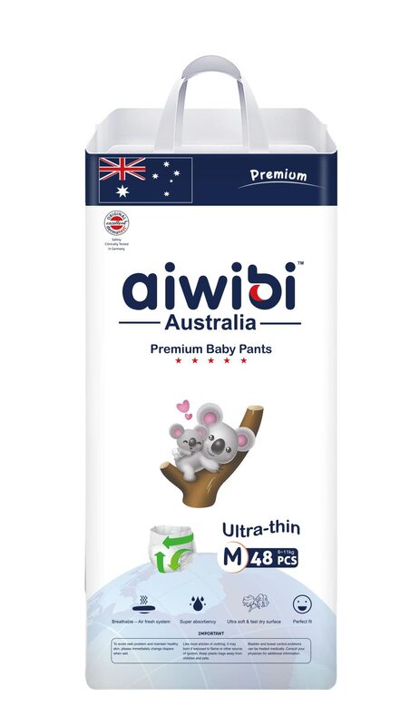 Aiwibi Ultra-Thin Premium Baby Diaper Pants, Size M, 4-10 Kg, 48 Count