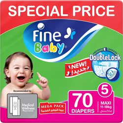 Fine Guard Double Lock Baby Diaper, Size 5, Maxi, 11-18 Kg, 70 Count