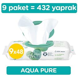 Pampers Aqua Pure Baby Wipes, 9 x 48 Wipes, White