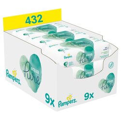 Pampers Aqua Pure Baby Wipes, 9 x 48 Wipes, White