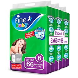 Fine Baby Double Lock Diapers, Size 6, Junior, 16+ Kg, 198 Count