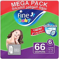 Fine Baby Double Lock Diapers, Size 6, Junior, 16+ Kg, 66 Count