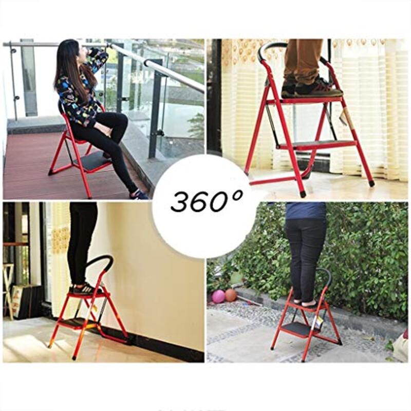 Multi-Purpose Folding Ladders/Step Stool with Wide Pedal, Red/Black