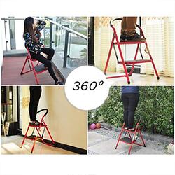 Multi-Purpose Folding Ladders/Step Stool with Wide Pedal, Red/Black