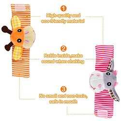 Pyebe 4-Piece Cute Animals Soft Baby Wrist and Foot Finder Socks Rattles