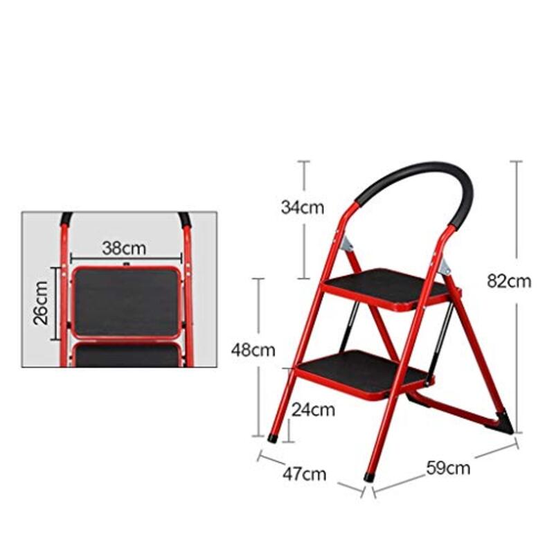 Multi-Purpose Folding Ladders/Step Stool with Wide Pedal, Red/Black