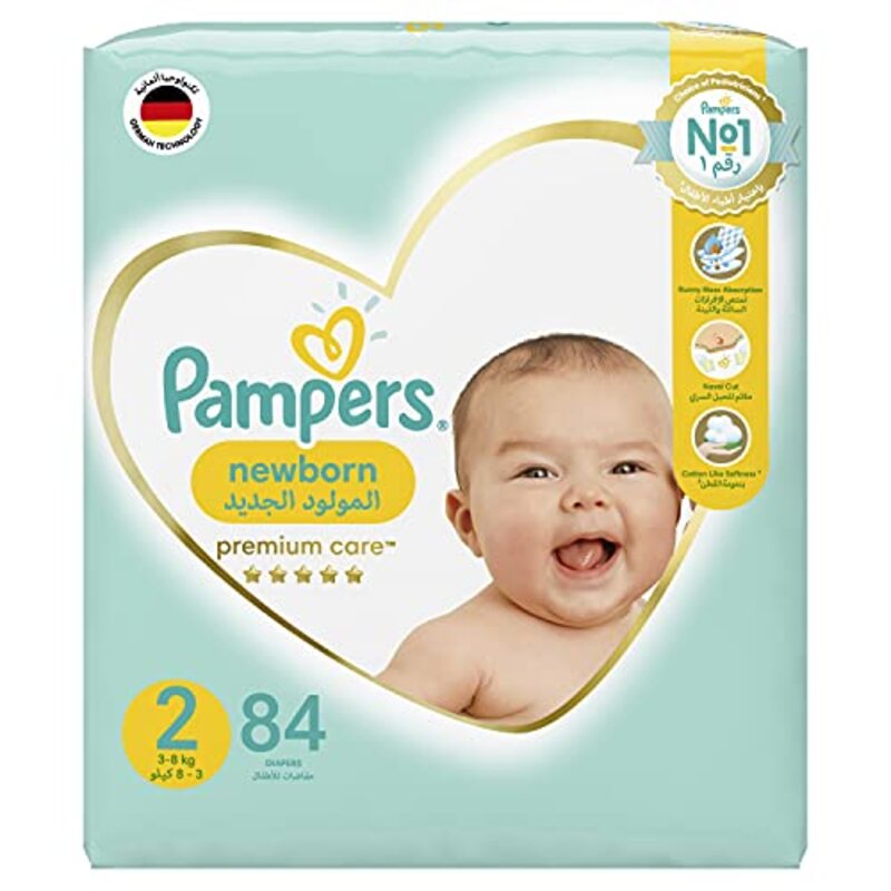 Pampers Premium Care Diapers, Size 2, 3-8 Kg, 84 Count