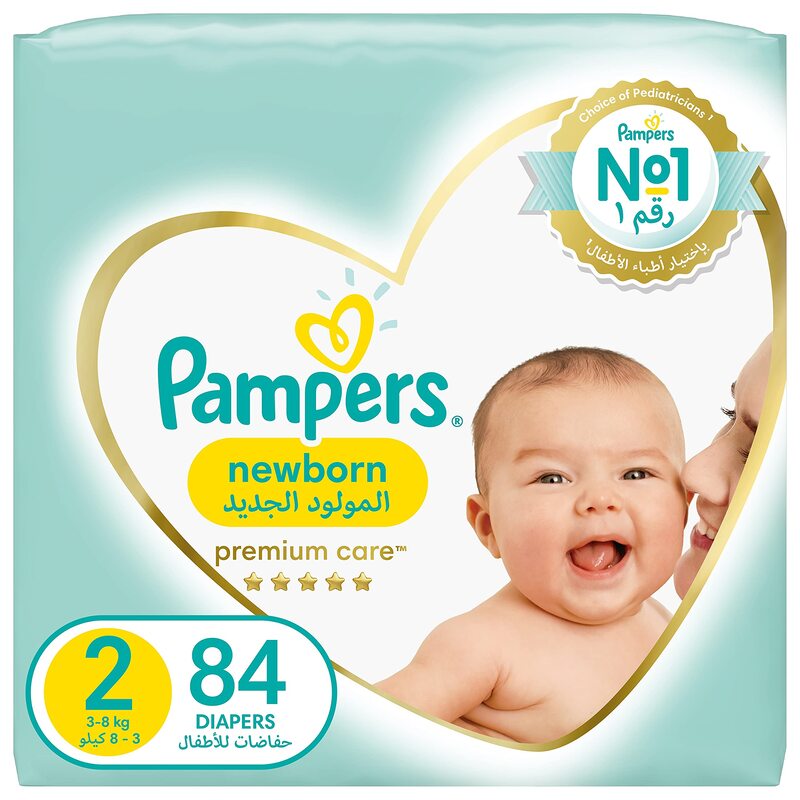 Pampers Premium Care Diapers, Size 2, 3-8 Kg, 84 Count