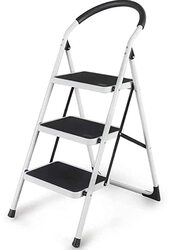 3 Steps Portable Foldable Ladder/Step Stool, Black/White