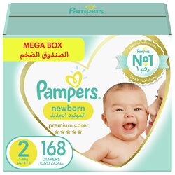 Pampers Premium Care Diapers, Size 2, 3-8 Kg, 168 Count