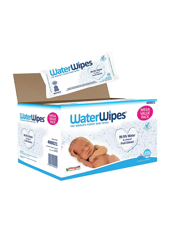 WaterWipes Baby Wipes,12 Pouches x 60 Sheets, 720 Wipes