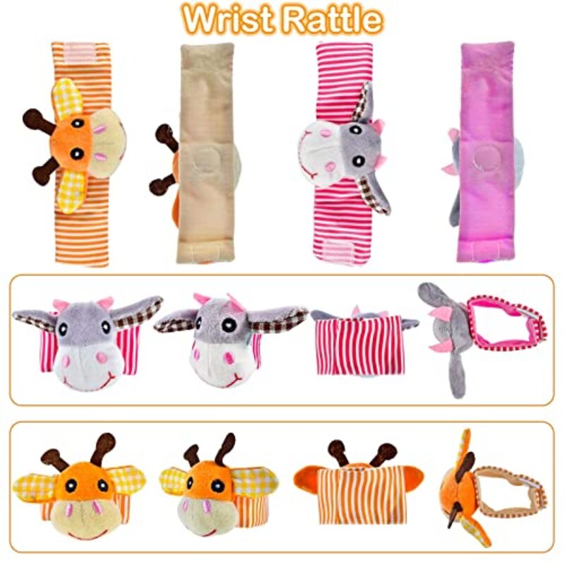 Pyebe 4-Piece Cute Animals Soft Baby Wrist and Foot Finder Socks Rattles