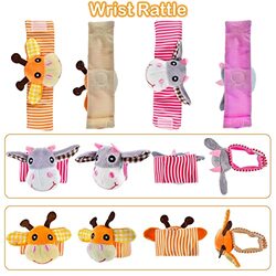 Pyebe 4-Piece Cute Animals Soft Baby Wrist and Foot Finder Socks Rattles