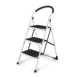 Maple 3 Step Folding Steps Ladder, Black/White