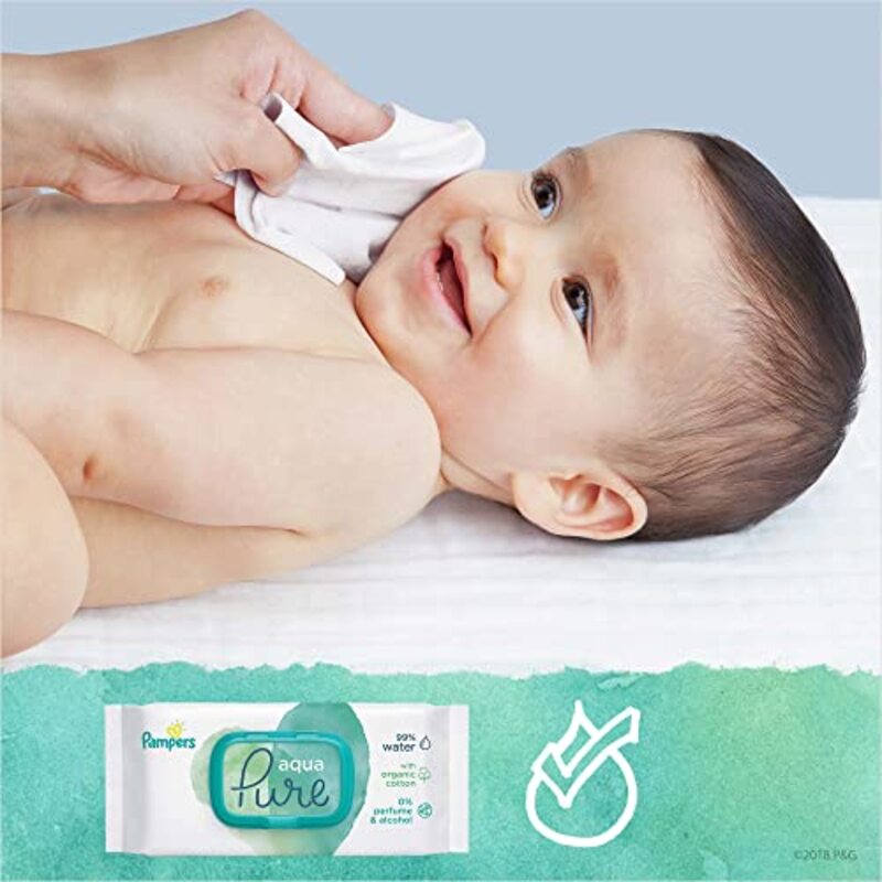 Pampers Aqua Pure Baby Wipes, 9 x 48 Wipes, White