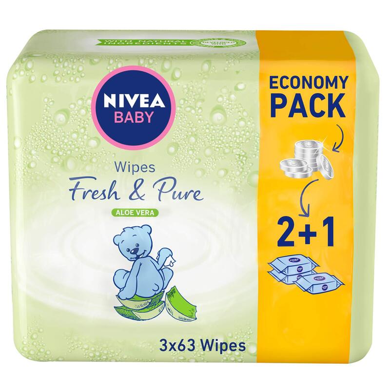 Nivea Baby Fresh & Pure Aloe Vera Wipes, 3 x 63 Wipes, White