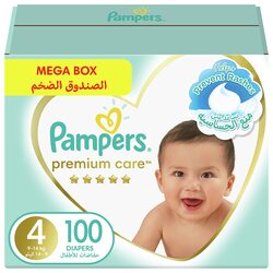 Pampers Premium Care Diapers, Size 4, 9-14 Kg, 100 Count