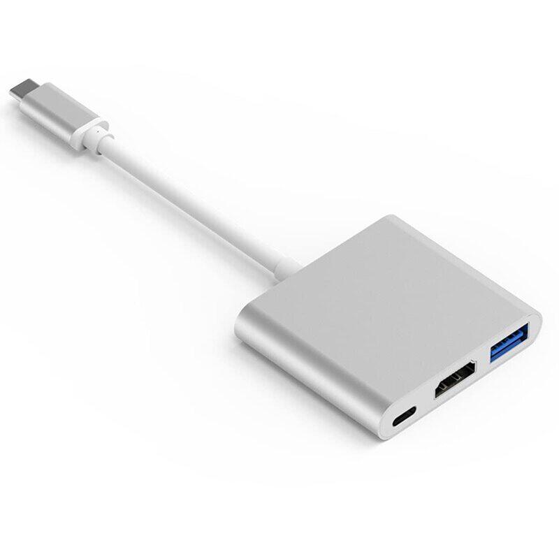 

WEETOTUNG 3 in 1 Adapter for 4K + USB 3.0 Standard + PD Charging Port, USB Type-C Male to HDMI/USB-A/USB Type-C Female, Silver