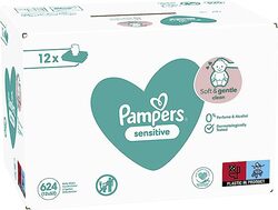 Pampers Sensitive Baby Feuchttucher, 624 Tucher (12 x 52) ohne Duft, fur eine sanfte und weiche Reinigung