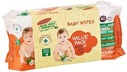 Palmers Baby Wipes, 2 x 40 Wipes, White