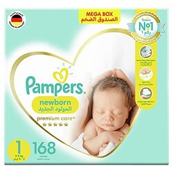 Pampers Premium Care Diapers, Size 1, 2-5 Kg, 168 Count