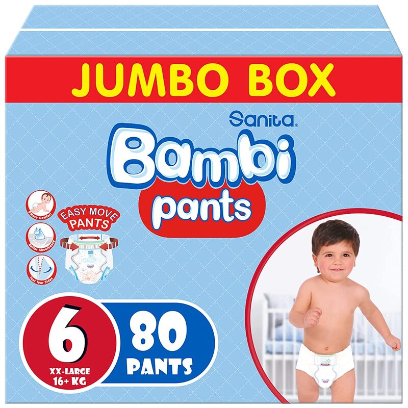 Sanita Bambi Pants, Size 6, XXL, 80 Count