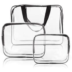 Vinyl Air Travel Toiletry Bags Bulk Water Resistant PVC Packing Cubes with Zipper Cosmetic Bag, Clear