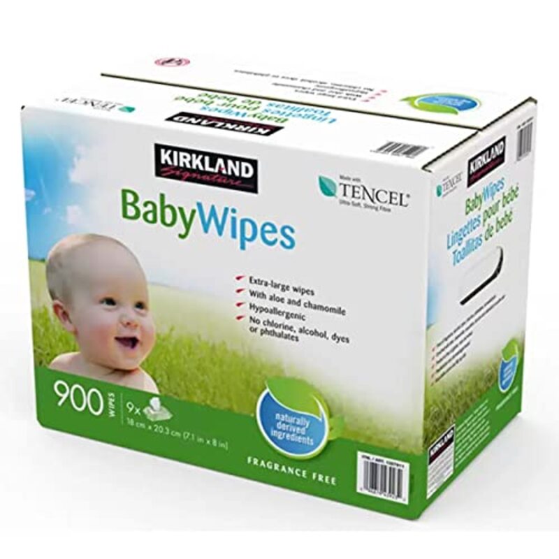 Kirkland Signature Tencel Baby Wipes, 9 x 100 Wipes, White