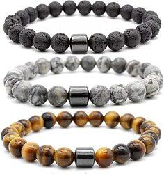 Jury Ricjurzzty Tiger Eye Stone Bracelets, 3 Pieces, Multicolour