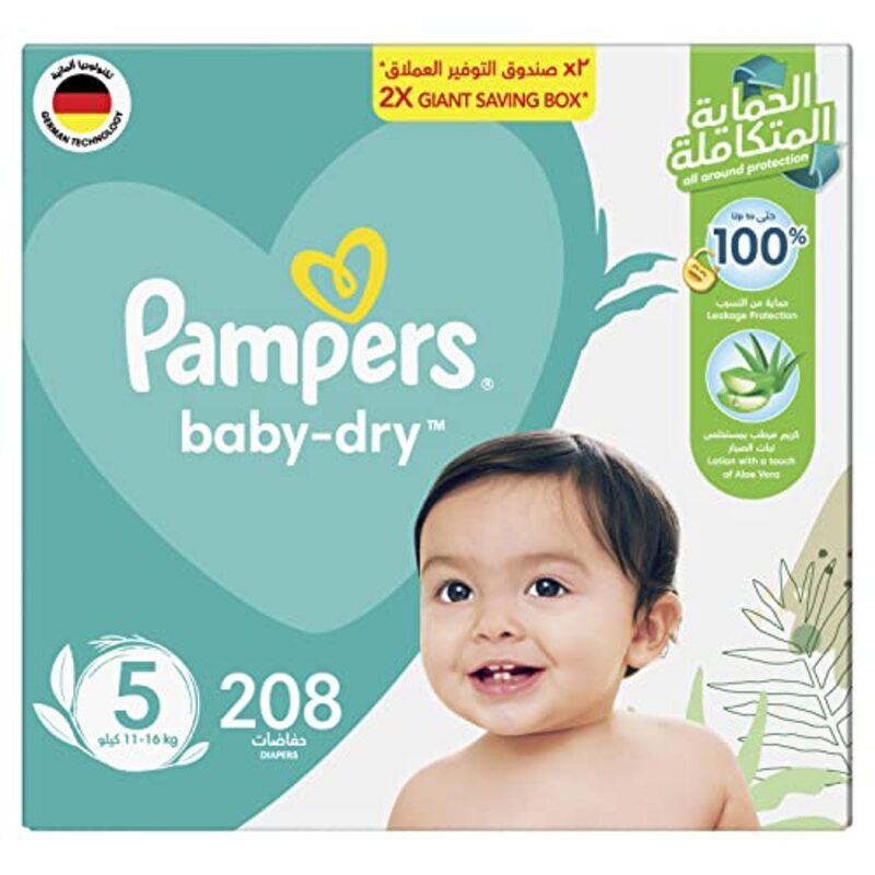 Pampers Baby Dry Diapers, Junior, Size 5, 11-16 Kg, 208 Count