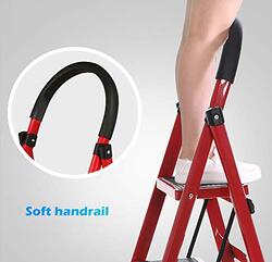 ZXL 3 Step Folding Step Stool/Ladder with Soft Handgrip, Wide Pedal & Anti-Slip Foot Pad, Red