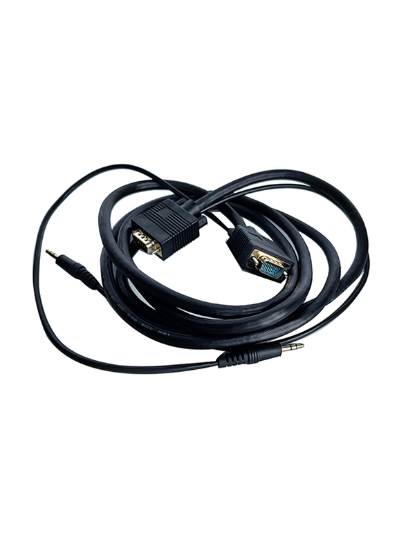 2-Meters Premium VGA Display Cord, VGA Audio Cable to VGA Audio Cable, Black