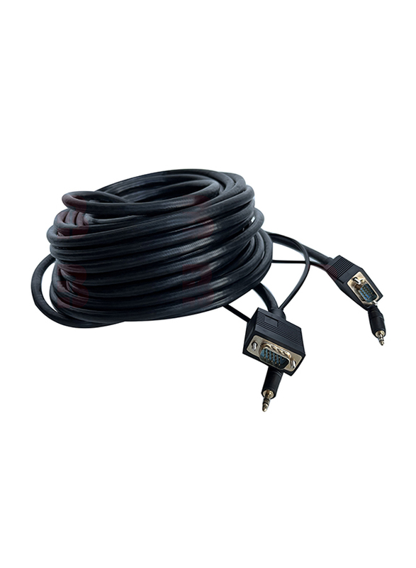 15-Meter Premium VGA Display Cord, VGA Audio Cable to VGA Audio Cable, Black