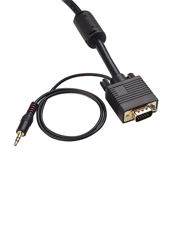 2-Meters Premium VGA Display Cord, VGA Audio Cable to VGA Audio Cable, Black
