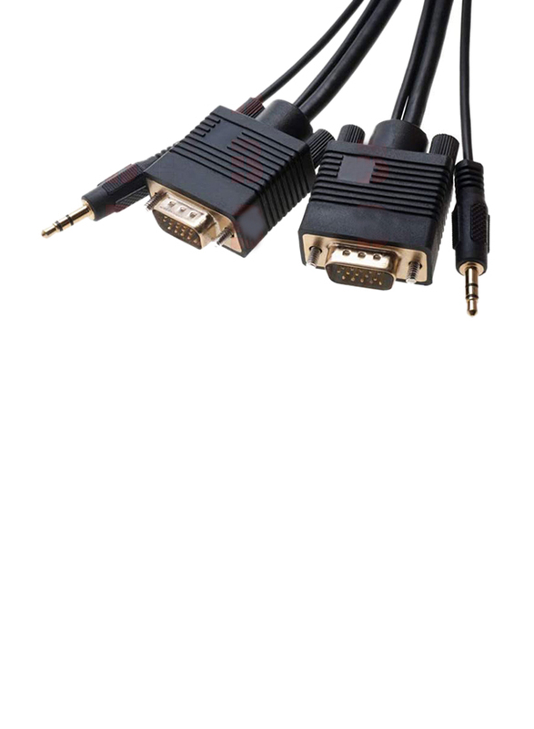 10-Meter Premium VGA Display Cord, VGA Audio Cable to VGA Audio Cable, Black