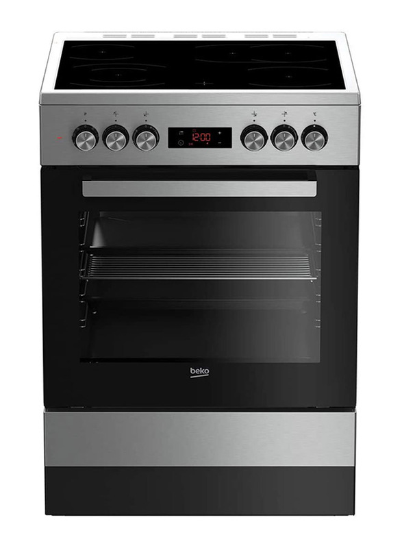 Beko Freestanding 4 Burner Ceramic Digital Timer Electric Cooker with Oven, FSM67320GXS, Stainless Steel Black