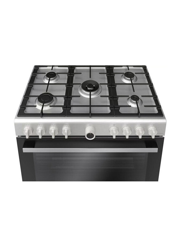 

Bosch 125L 5 Gas Burner Free Standing Stainless Steel Range Cooker, HGV1D0V50M, Black/Silver