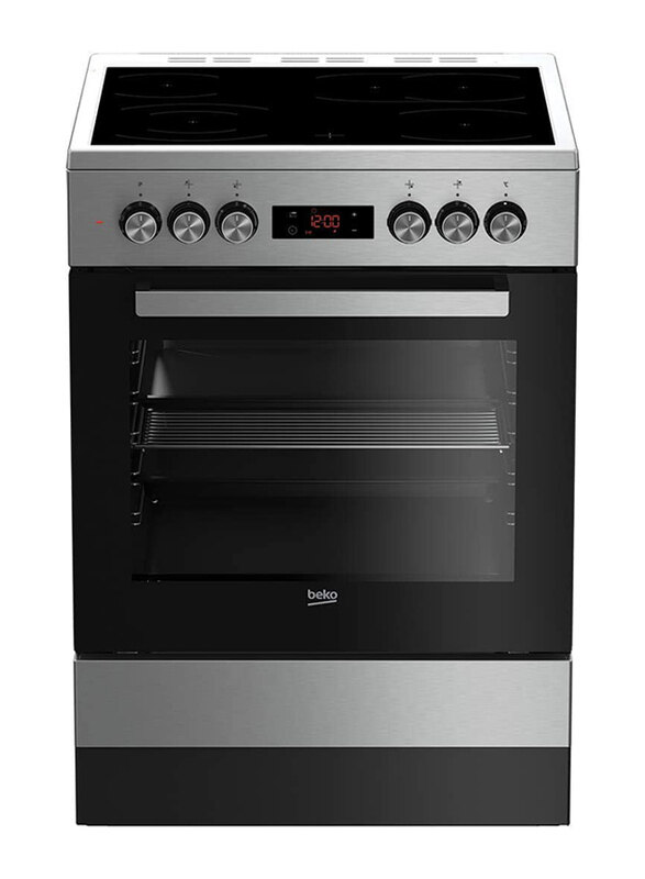 

Beko Free Standing 4 Ceramic Top Electric Burner Steel Cooker with Oven, FSM67320GXS, Silver/Black