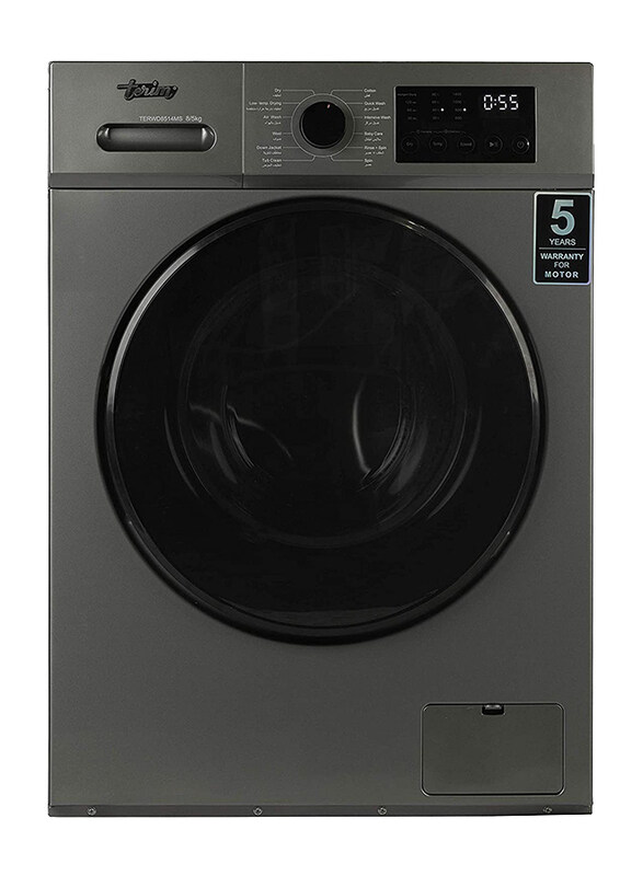 Terim 8/5Kg Front Load Fully Automatic Washer Dryer, 1400 RPM, TERWD8514MS, Dark Silver