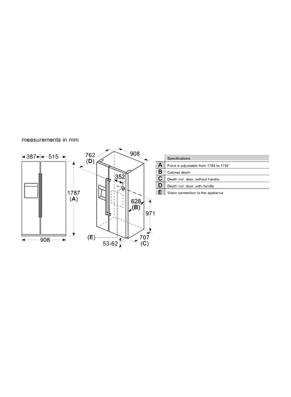 Bosch 598L Frost Free Series 6 American Side By Side Refrigerator, KAG93AI30M, Grey