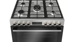 Bosch 125L 5 Gas Burner Free Standing Stainless Steel Cooker, HIZ5G7W50M, Black/Silver