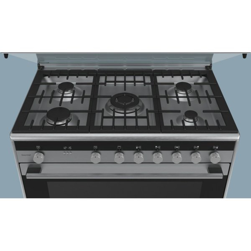 Siemens Freestanding 5 Burner Gas Cooker, HG73G8357M, Silver