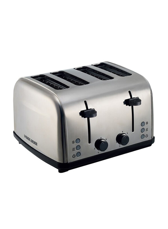 

Black+Decker 4 Slice Stainless Steel Pop-Up Toaster with Dual Control, 1800W, ET304-B5, Silver/Black
