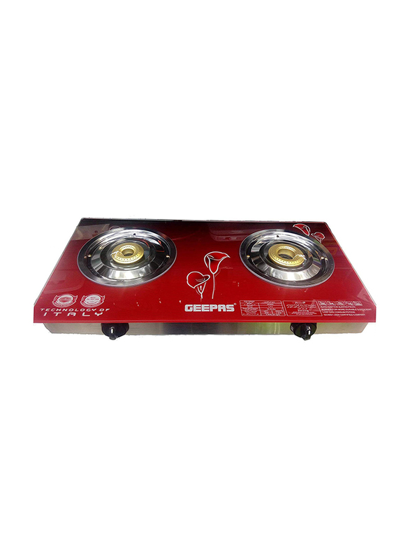 

Geepas 2 Burner Glass Cook-Top/Stainless Steel Gas Stove, GK5602, Red