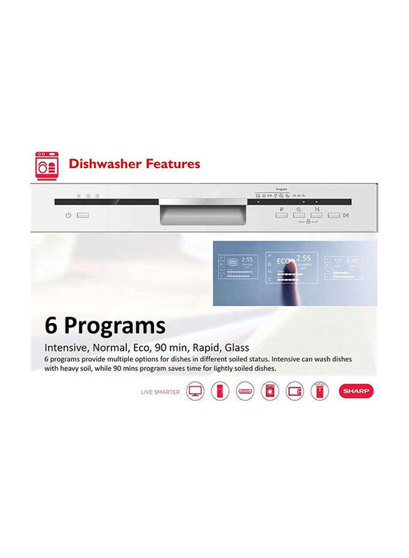 Sharp 12 Place Settings Dishwasher, QW-MB612-SS3, Silver