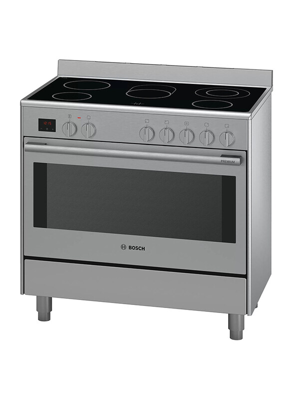 

Bosch 112L 5 Zones Electric Free Standing Stainless Steel Range Cooker, HCB738357M, Black/Silver