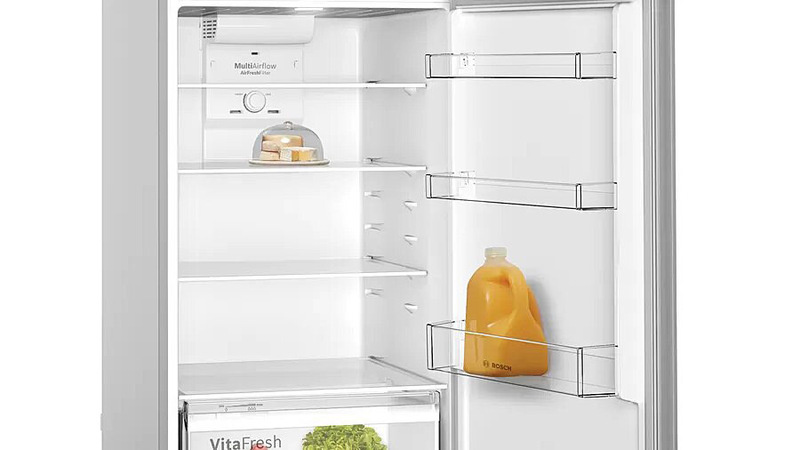 Bosch 485L Double Door Frost Free Free-Standing Refrigerator with Freezer At Top, KDN55NL20M, Grey