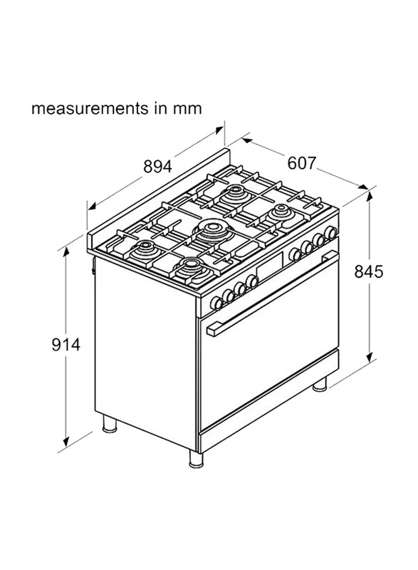 Bosch 125L 5 Gas Burner Free Standing Stainless Steel Cooker, HIZ5G7W50M, Black/Silver