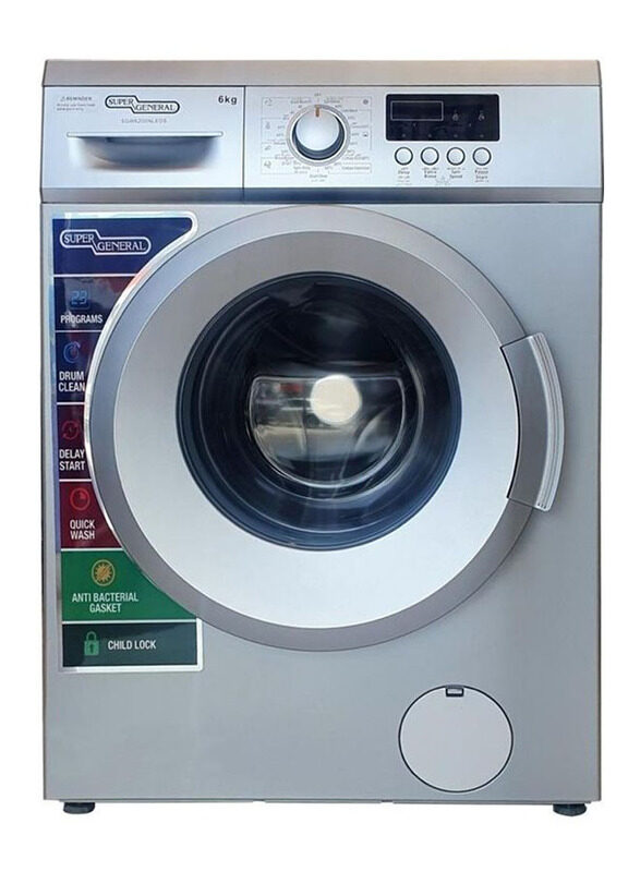 

Super General 6Kg Front Load Washing Machine, SGW6200NLEDS, Silver